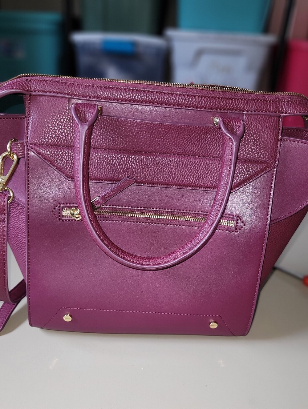 Danielle Nicole Leather Tote Handbag in Plum.